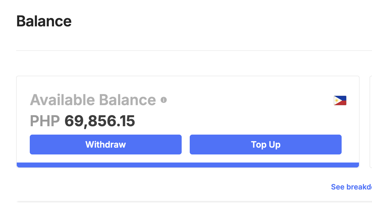 CJ's actual available balance showing PHP 69,856.15